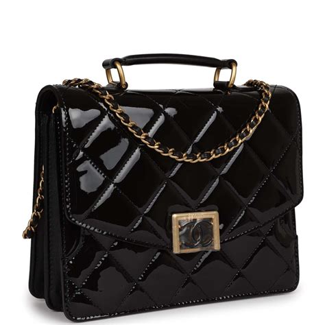 Chanel Accordion Pushlock Top Handle Flap Bag 